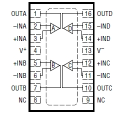 LTC6085, 4-канальные, 1.5МГц КМОП операционные усилители
